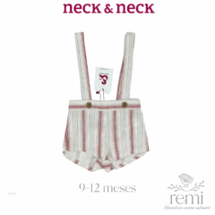 Conjunto 2 piezas peto blanco con líneas y camisa coral 9-12 meses Neck & Neck en internet