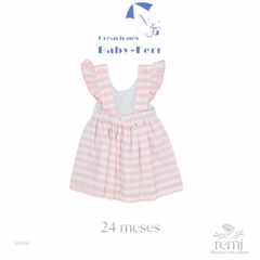 Vestido líneas rosas y blancas con plumeti blanco y moños rosas 24 meses Baby Ferr - comprar en línea