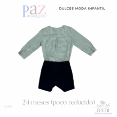 Conjunto short azul marino con camisa cuadros verdes y blancos 24 meses (poco reducido) Paz Rodríguez y Dulces - comprar en línea