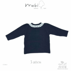 Suéter de punto azul marino con grecas en cuello 3 años Mebi Roots - comprar en línea
