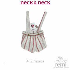 Conjunto 2 piezas peto blanco con líneas y camisa coral 9-12 meses Neck & Neck - REMI