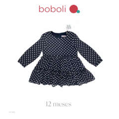 Vestido azul manga larga con motas lilas 12 meses Boboli