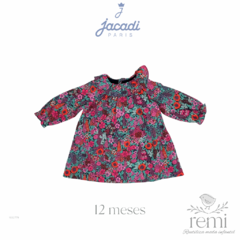 Vestido azul marino estampado flores tonos rosas 12 meses Jacadi