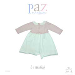 Faldón combinado rosa con blanco 3 meses Paz Rodriguez