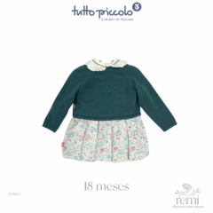 Vestido color menta con estampado ramitas y suéter a juego 18 meses Tutto Piccolo en internet