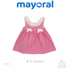 Vestido rosa con puntos y cuello blanco 4-6 meses Mayoral