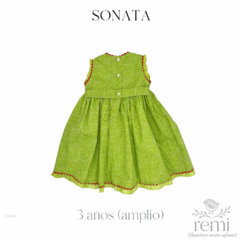 Vestido verde con smock y detalles naranjas 3 años Sonata - comprar en línea