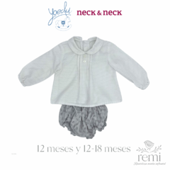 Conjunto 2 piezas blusa y pololo gris con flores 12 meses Yoedu y Neck & Neck