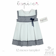 Vestido blanco con detalles azul marino 12 meses (amplio) Tapioca