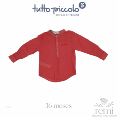 Conjunto 3 piezas suéter y camisa de manta color coral con short de líneas 36 meses Tutto Piccolo en internet