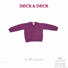 Suéter morado cuello en V con botones 12-18 meses Neck & Neck