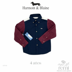 Camisa azul marino con color vino y blanco 4 años Harmont&Blaine