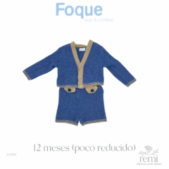 Conjunto 2 piezas peto y suéter de lana azul con café 12 meses Foque