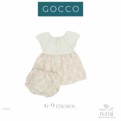 Vestido combinado beige con tejido blanco incluye cubre pañal 6-9 meses Gocco - comprar en línea