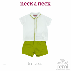 Conjunto 2 piezas camisa blanca y short verde 6 meses Neck & Neck