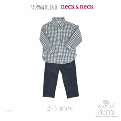 Conjunto pantalón azul micro pana y dos camisas, cuadros vino y cuadros azul 2-3 años Neck & Neck y Paloma de la O en internet