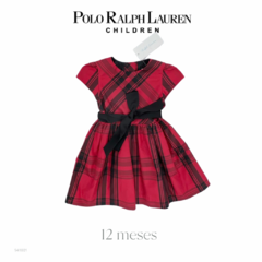 Vestido satinado rojo con negro 12 meses Polo Ralph Lauren