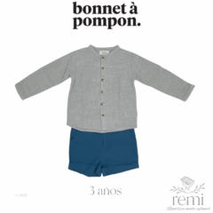 Conjunto camisa gris con short azul 3 años Bonnet a Pompon