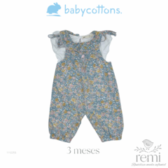 Conjunto 2 piezas overall de flores azules, amarillas y rosas con body 3 meses Baby Cottons