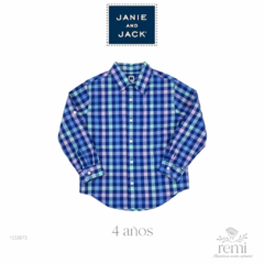 Camisa cuadros azules y acqua 4 años Janie and Jack
