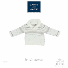 Suéter blanco con tejido beige y gris 6-12 meses Janie and Jack