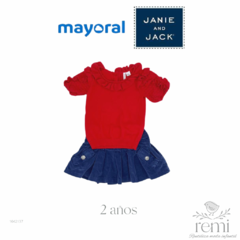 Conjunto 3 piezas falda de pana azul, blusa roja y blusa amarilla 2 años Mayoral y Janie and Jack en internet