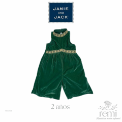 Jumpsuit wide leg terciopelo verde con detalles dorados 2 años Janie and Jack