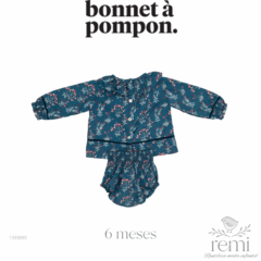 Conjunto 2 piezas blusa y pololo azul con flores rojas 6 meses Bonnet a Pompon - comprar en línea