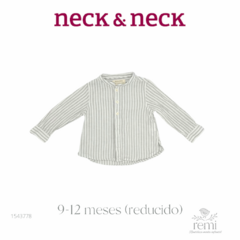 Camisa líneas blancas y grises acabado lino 9-12 meses (reducido) Neck & Neck