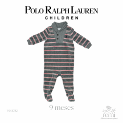 Mameluco fleece gris con líneas rojas 9 meses Polo Ralph Lauren