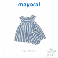 Vestido líneas azules y blancas con cubre pañal y torera blanca 1-2 meses Mayoral + Losan Chic - comprar en línea