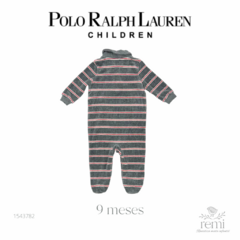 Mameluco fleece gris con líneas rojas 9 meses Polo Ralph Lauren - comprar en línea