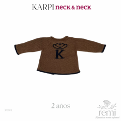 Conjunto pantalón y suéter tejido café con detalles azul marino 2 años Karpi y Neck&Neck - REMI