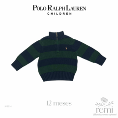 Suéter líneas azul marino y verdes con zipper 12 meses Polo Ralph Lauren