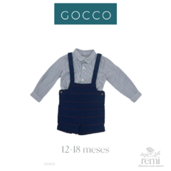 Conjunto 2 piezas camisa/body líneas azules y blancas y peto franela azul marino con líneas rojas 12-18 meses Gocco
