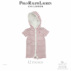 Mono con gorro blanco con líneas rojas 12 meses Polo Ralph Lauren