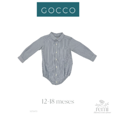 Conjunto 2 piezas camisa/body líneas azules y blancas y peto franela azul marino con líneas rojas 12-18 meses Gocco en internet