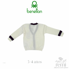Suéter blanco cuello en V con azul marino y rojo 3-4 años Benetton - comprar en línea