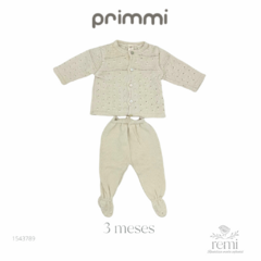 Conjunto de punto beige claro jersey calado 3 meses Primmi