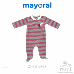 Mameluco fleece líneas rosas y grises con decoración flores 2-4 meses Mayoral