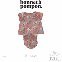 Conjunto 2 piezas blusa y pololo rosa con flores grises 6 meses Bonnet a Pompon - comprar en línea
