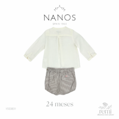 Conjunto camisa de lino blanca y pololo líneas cafés y blancas 24 meses Nanos - comprar en línea