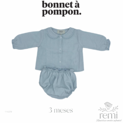 Conjunto blusa y pololo azul 3 meses Bonnet a Pompon