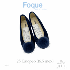 Zapato terciopelo azul marino con pompón 25 Europeo (16.5 mex) Foque