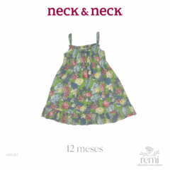 Vestido tirantes estampado flores azules, rosas y amarillas 12 meses Neck & Neck