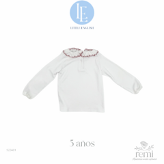 Blusa blanca manga larga con cuello bordado rojo 5 años Little English - comprar en línea