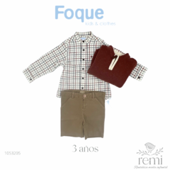 Conjunto suéter café, camisa de cuadros beige y shorts khaki 3 años Foque - comprar en línea