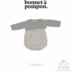 Ranita de punto rosa con beige incluye torera beige 3 meses Bonnet a Pompon