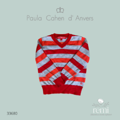 Suéter gris con rayas rojas 2 años Paula Cahen D Anvers