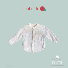 Camisa de lino líneas blancas y beige 6 meses Boboli
